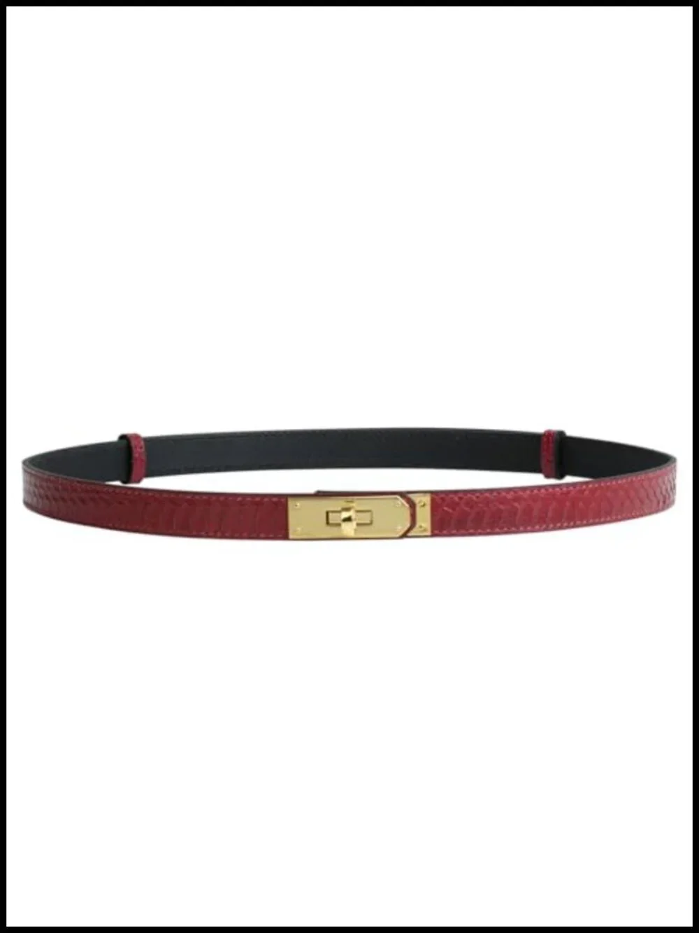 Luxury Italian Epsom Cowhide Skinny Leather Belt - Adjustable Alloy Turn Lock